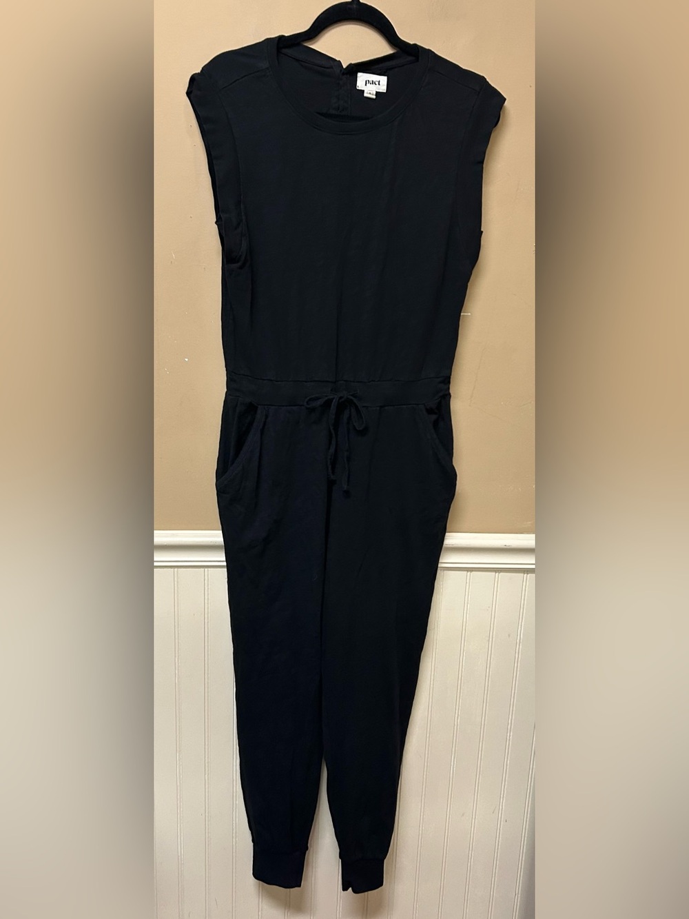 Pact Women's Black Organic Cotton Lounge Romper Jumpsuit Size M
